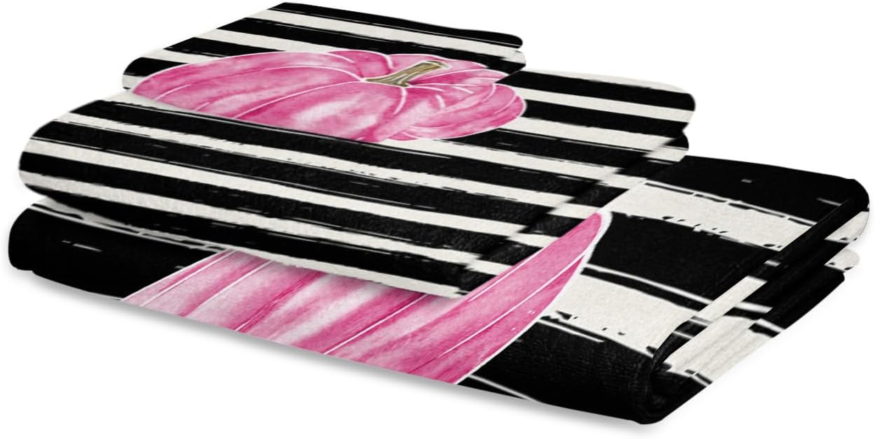 Chees D Zone 3 Piece Bath Towel Set with Pink Pumpkin Design