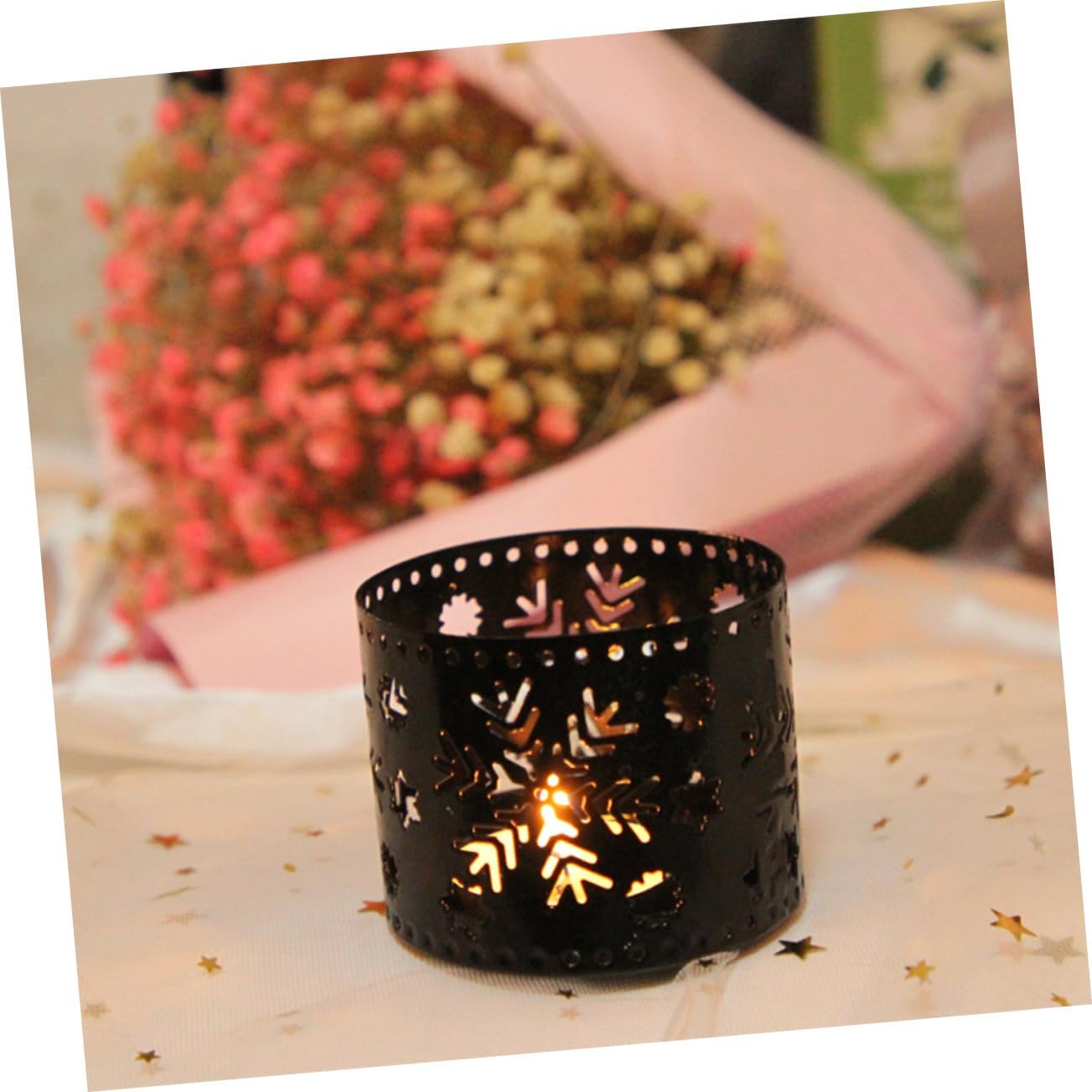 Retro Snowflake Iron Christmas Candle Holder Pen Stand