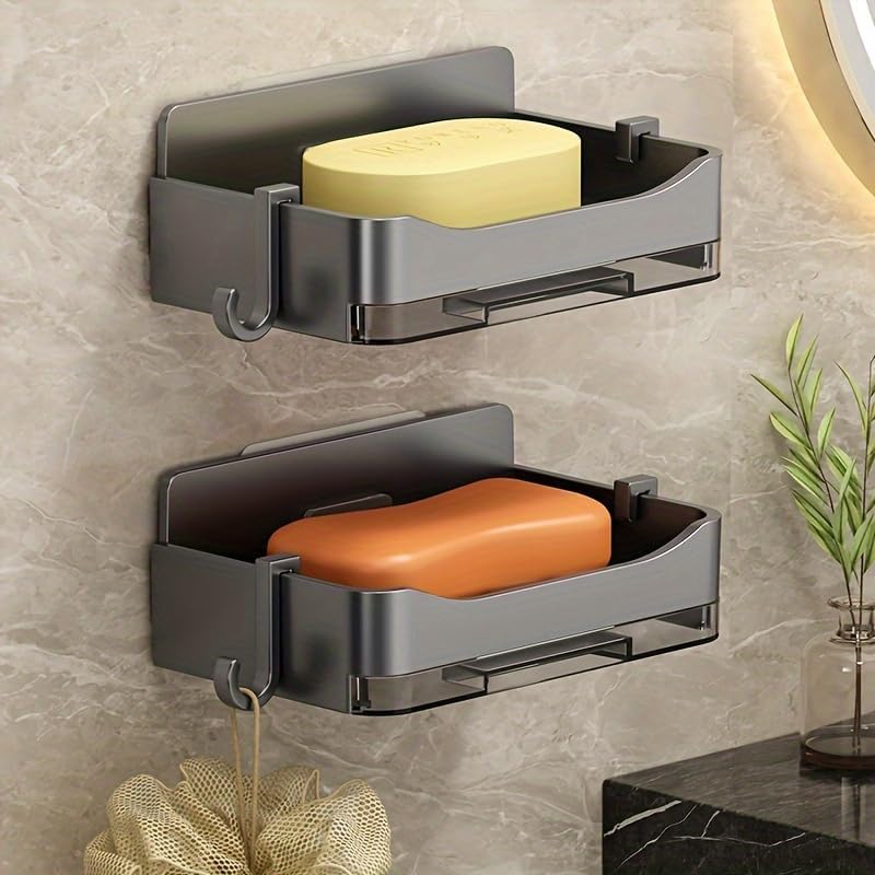 Self-Adhesive Soap Holder with 2 Hooks - Gray