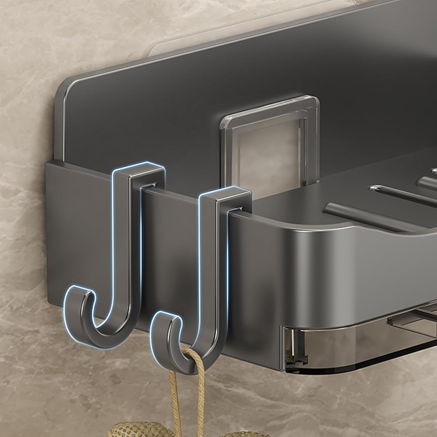 2Pcs Wall Mounted Soap Holder with Drip Tray and Hook