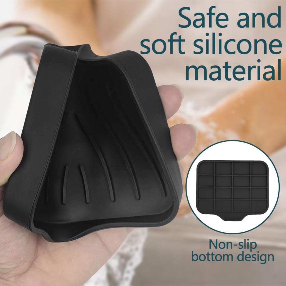 2 Pcs Black Silicone Soap Dish with Drain for Sink and Counter