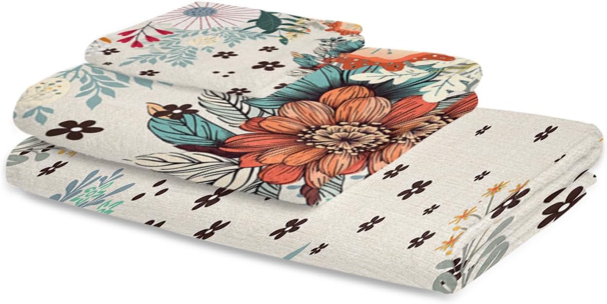 Smile Sunflower 3 Pcs Linen Bath Towels Set