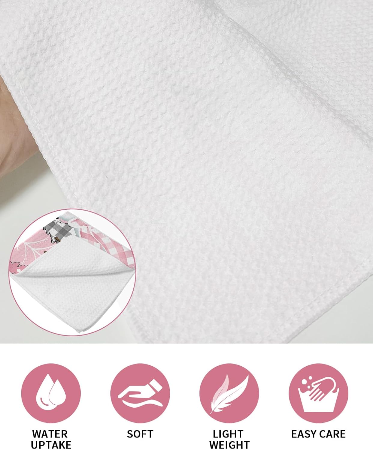 Falaniique Snowman Waffle Towel Set of 4 Blush Pink Tree Plaid Dot