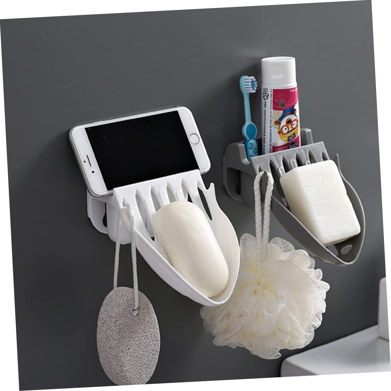 FONDOTIN Wall-Mounted Soap Dish with Drainage and Toothbrush Holder
