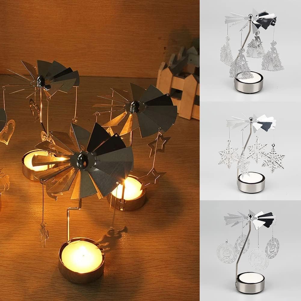 Rotary Candle Holder with Tray - Silver Spinning Fairy