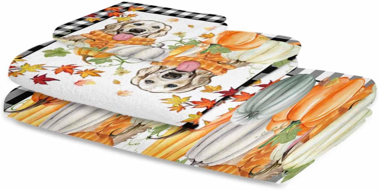 Double Love Thanksgiving Pumpkin Bath Towel Set - 3 Piece Microfiber Towels