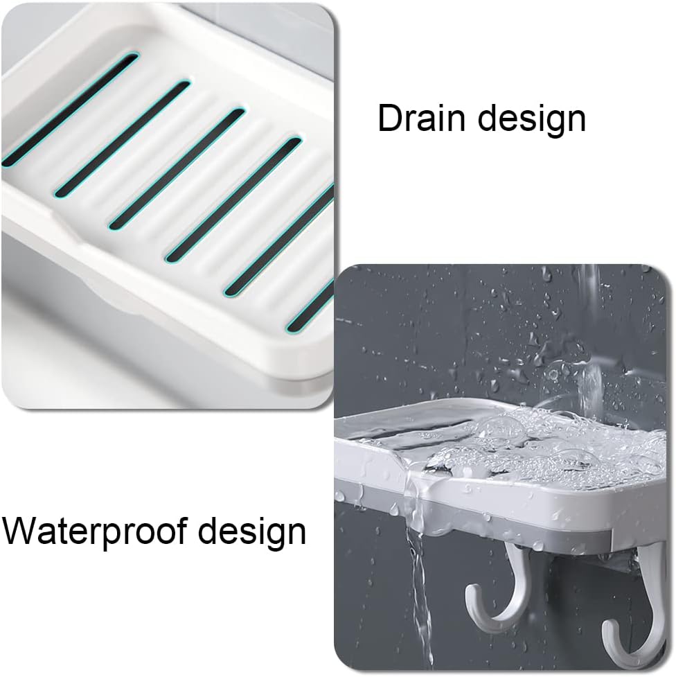 Wall Mounted Soap Dish with Detachable Hooks and Strong Adhesive