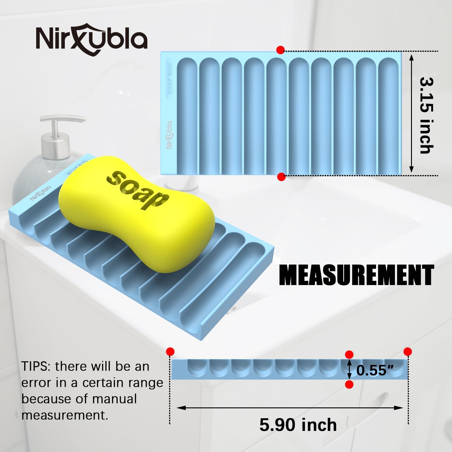 Nirxubla Flexible Silicone Soap Holder for Bathroom Kitchen Blue