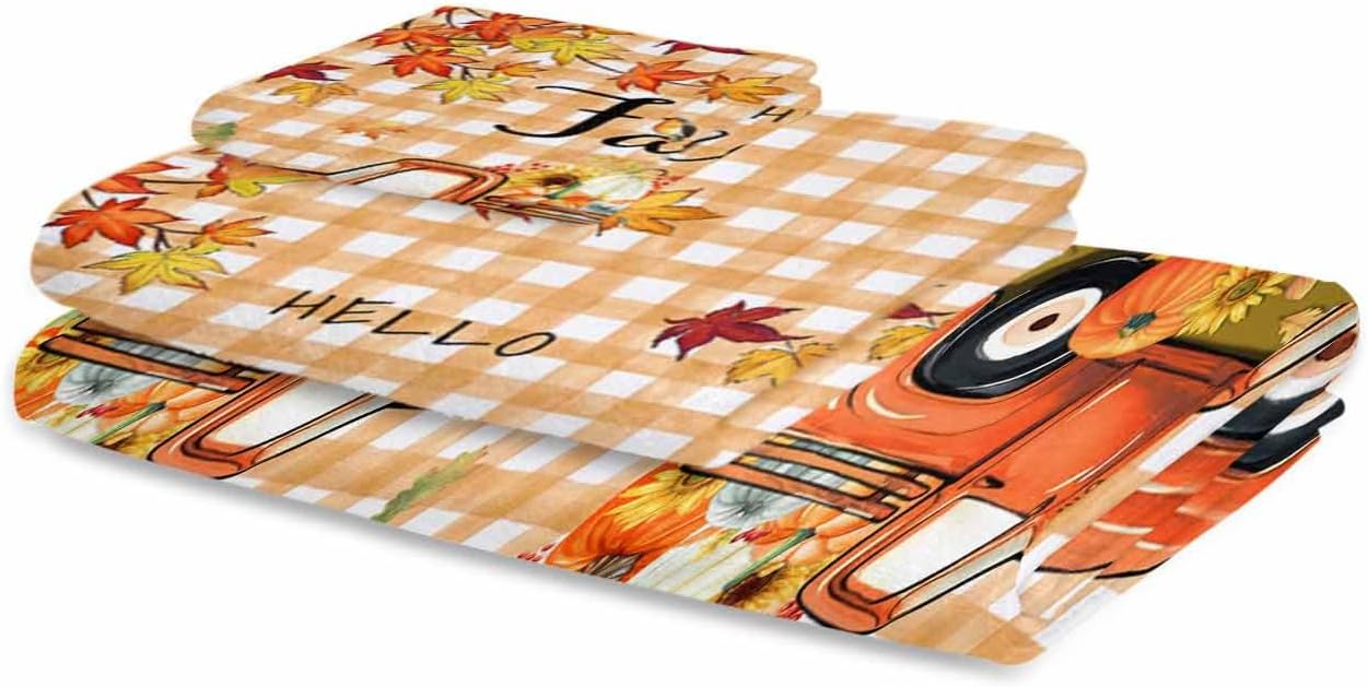 Double Love Thanksgiving Plaid Towel Set - Fall Orange Pattern