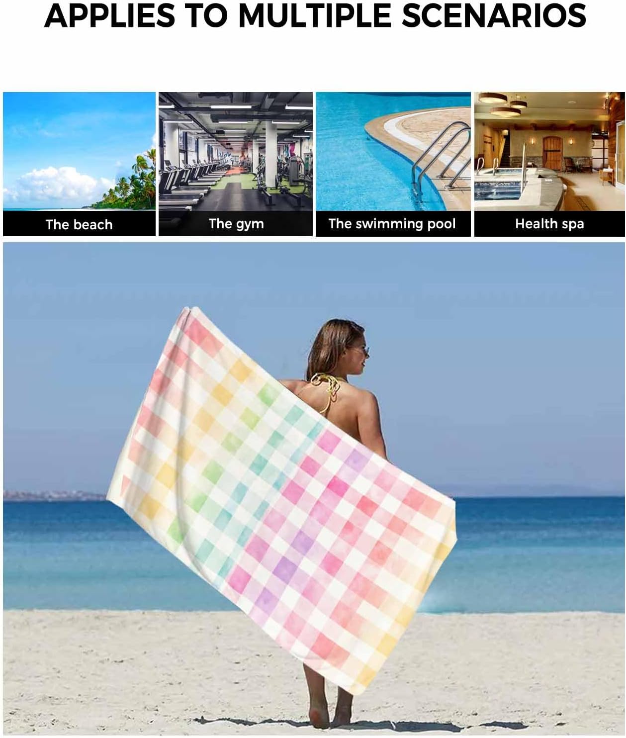 Shine-Home Check Watercolor Towel Set 3pcs Microfiber