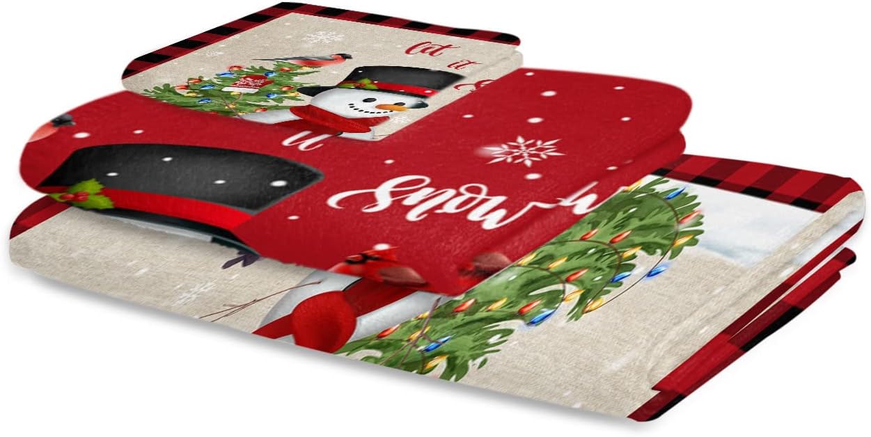 Christmas Towel Set for Bathroom with Snowman Pattern