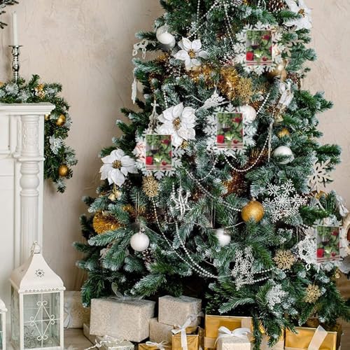 Snowflake Christmas Tree Pendants with Red Rose Wine Print