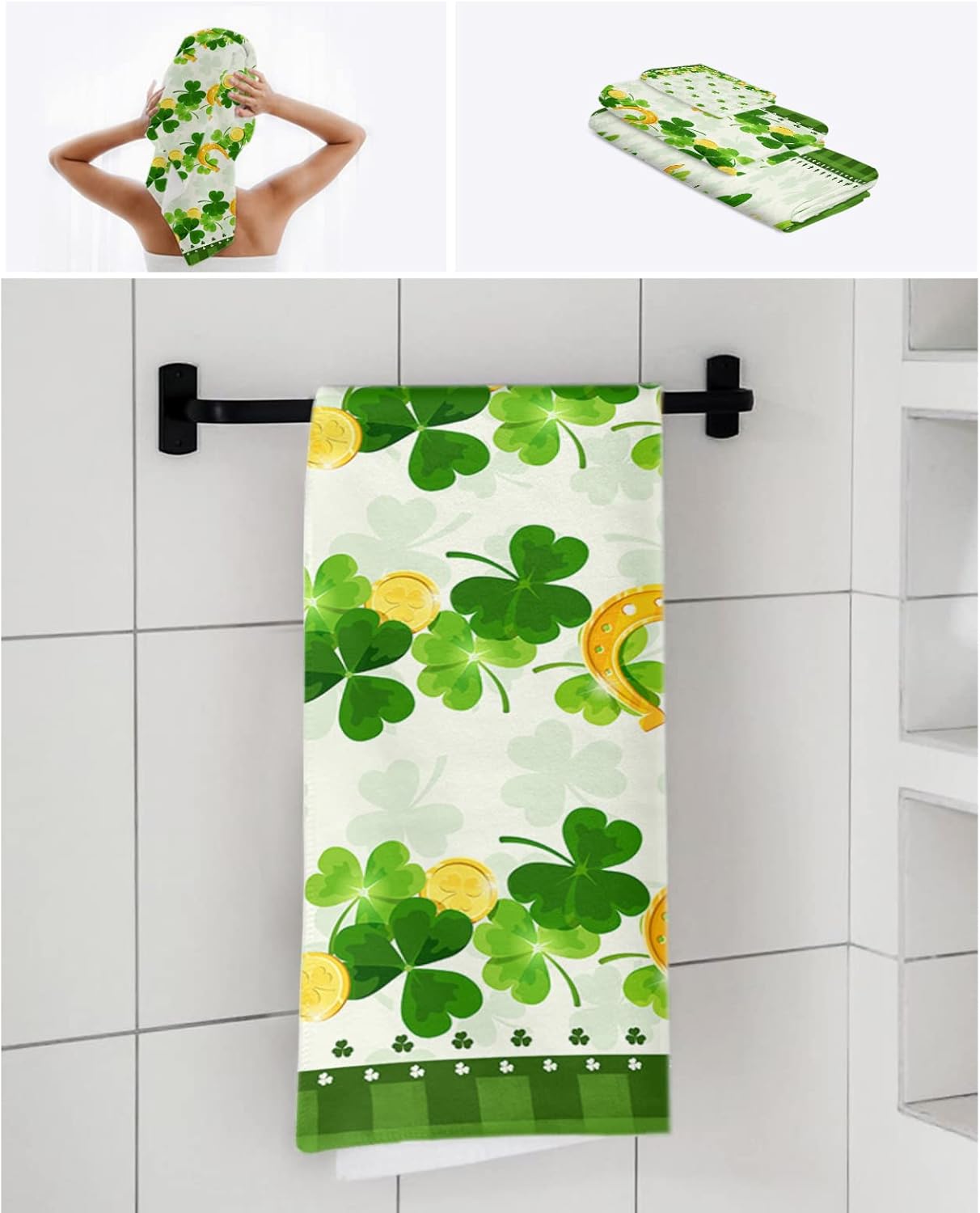 ZOE GARDEN St Patricks Day Towel Set Green Shamrock Microfiber Bath Kitchen Towels