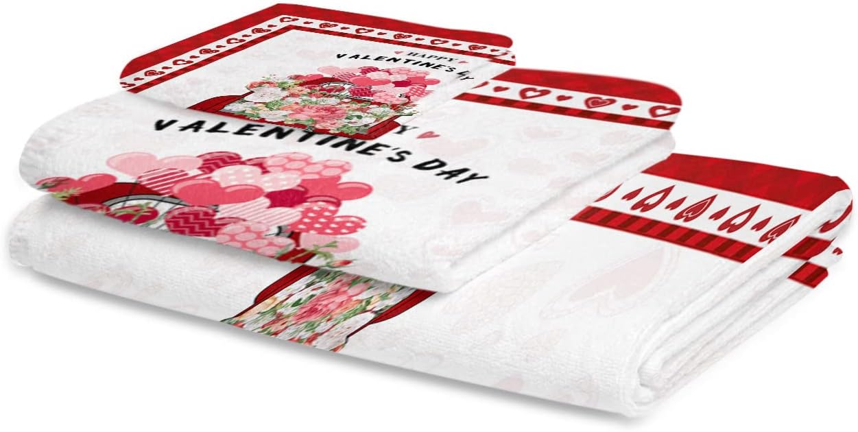 Happy Valentines Red Car Flower Love Towel Set