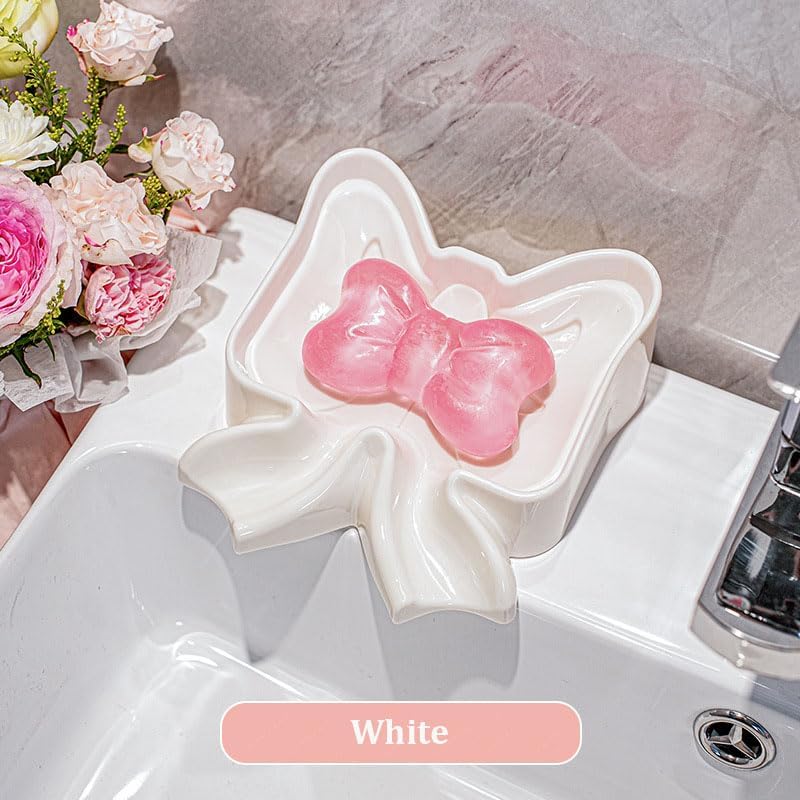 Menivi Soap Dish Bowknot Holder White