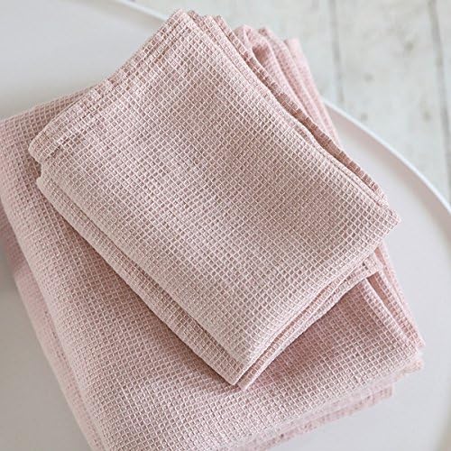 LinenMe 05512 Waffle Washed Linen Towel Set Rosa