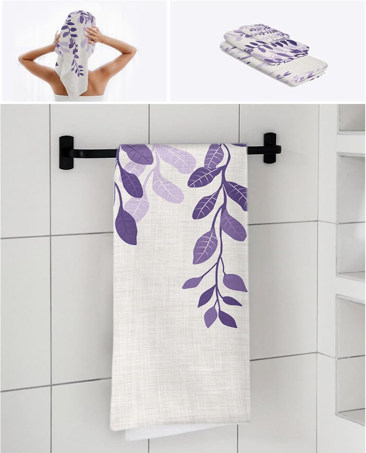 Smile Sunflower 3-Piece Bath Towel Set - Gradient Purple Linen Texture