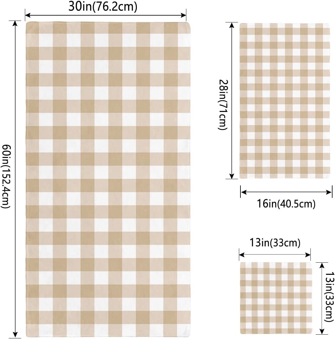 Shine-Home Beige Farmhouse Check Plaid Towel Set