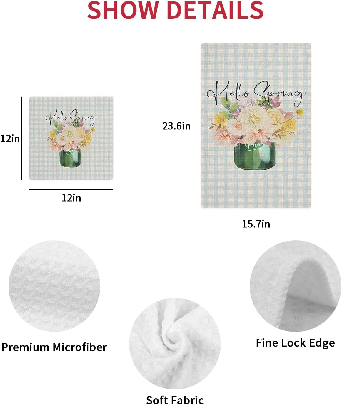 Falaniique Flower Plaid Waffle Towel Set of 2