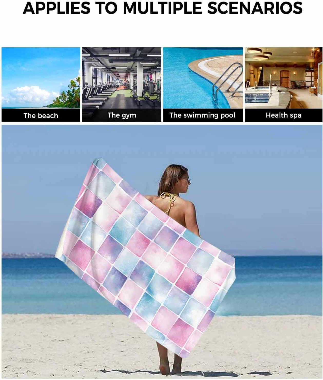 Shine-Home Pink Blue Plaid Towel Set 3pcs 1