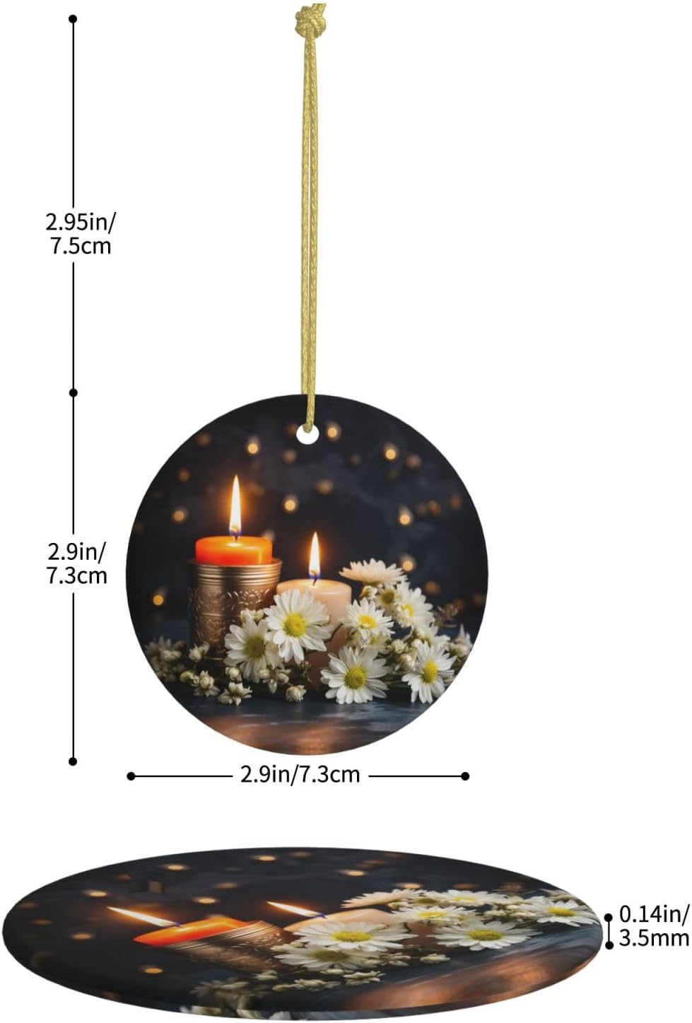 ProxXi Stones with Candles Daisy Print Round Christmas Tree Ceramic Hanging Accessories