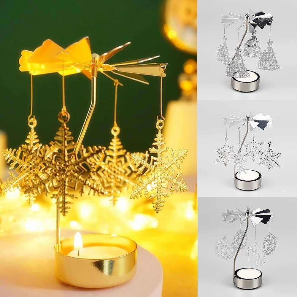 Rotary Candle Holder with Tray - Silver Spinning Fairy