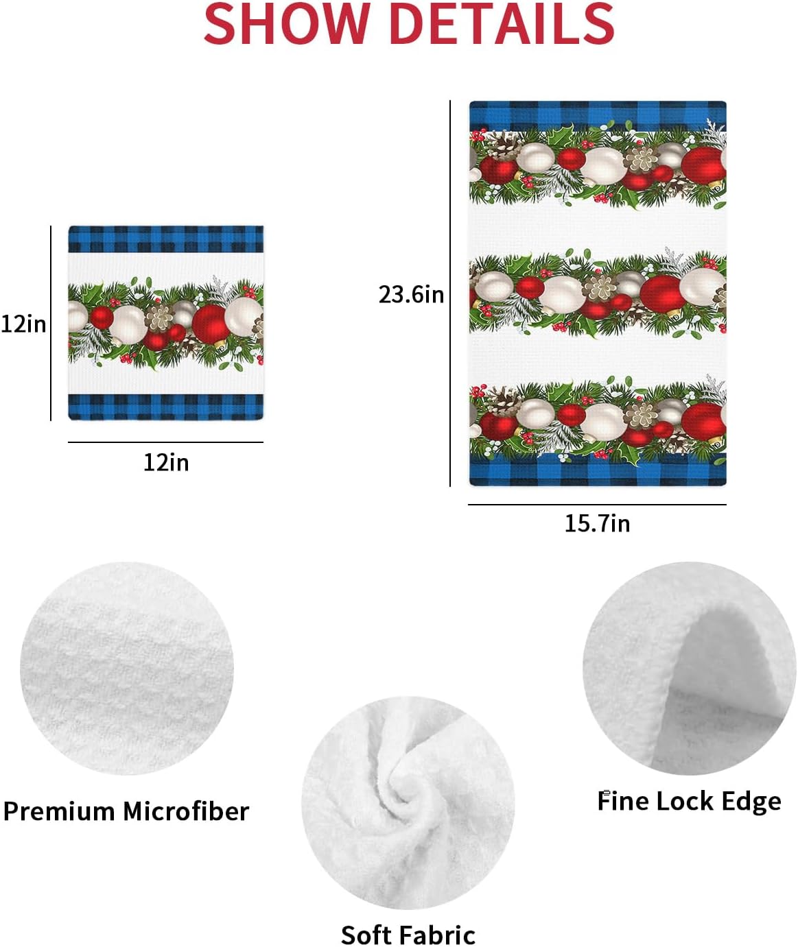 Falaniique Red Christmas Balls Waffle Towel Set of 2