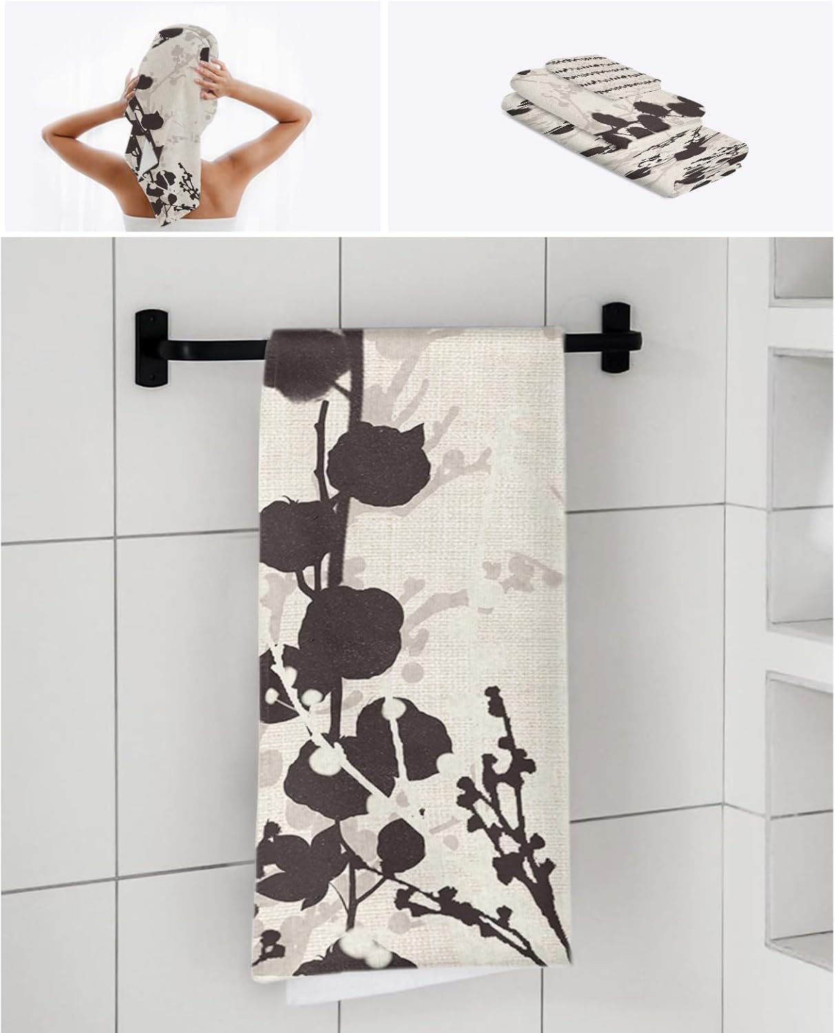 Smile Sunflower 3 Pk Bath Towels Set Fall Gray Black Design