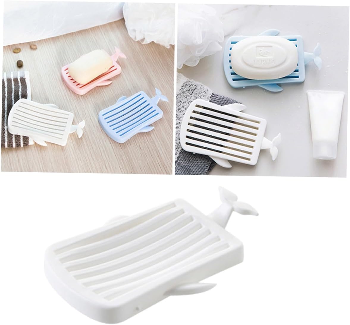Amosfun Whale Shape Soap Dish with Drain Dual Tray