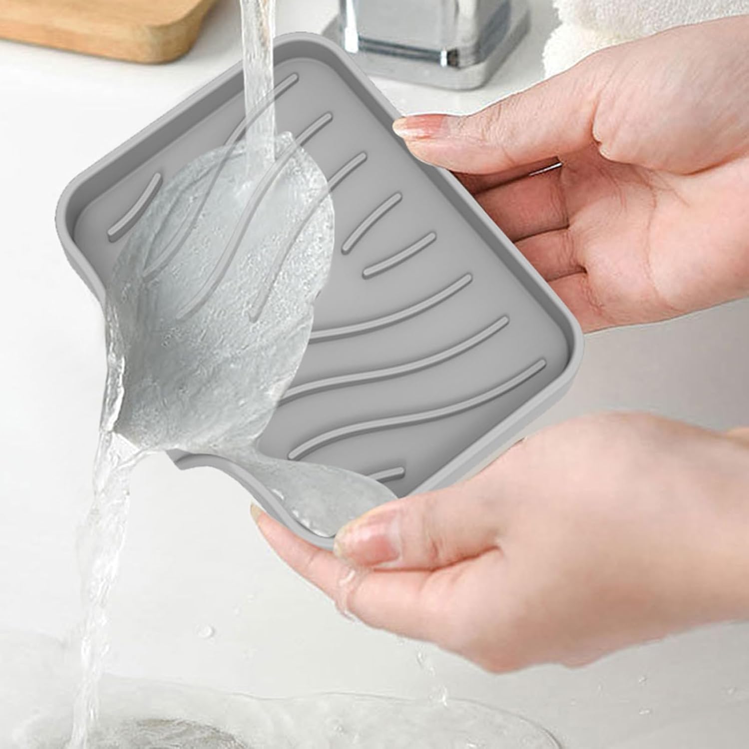 TENYELE Silicone Soap Drainer Rectangular Holder for Bathroom Kitchen Hotel