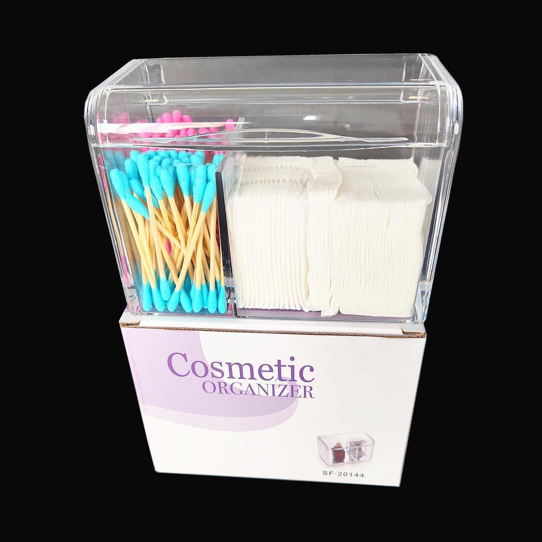 UQUABESO 3 Section Cotton Ball Holder Dispenser with Lid