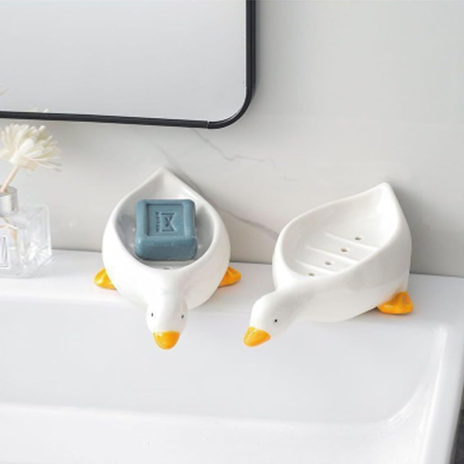 Adorable Duck Soap Dish with Drain for Bathroom and Kitchen