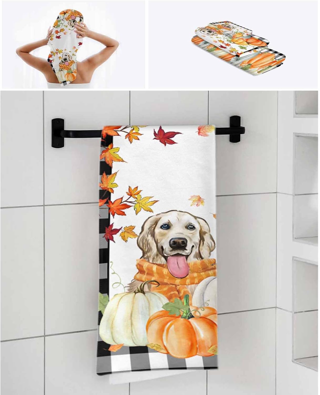 Double Love Thanksgiving Pumpkin Bath Towel Set - 3 Piece Microfiber Towels