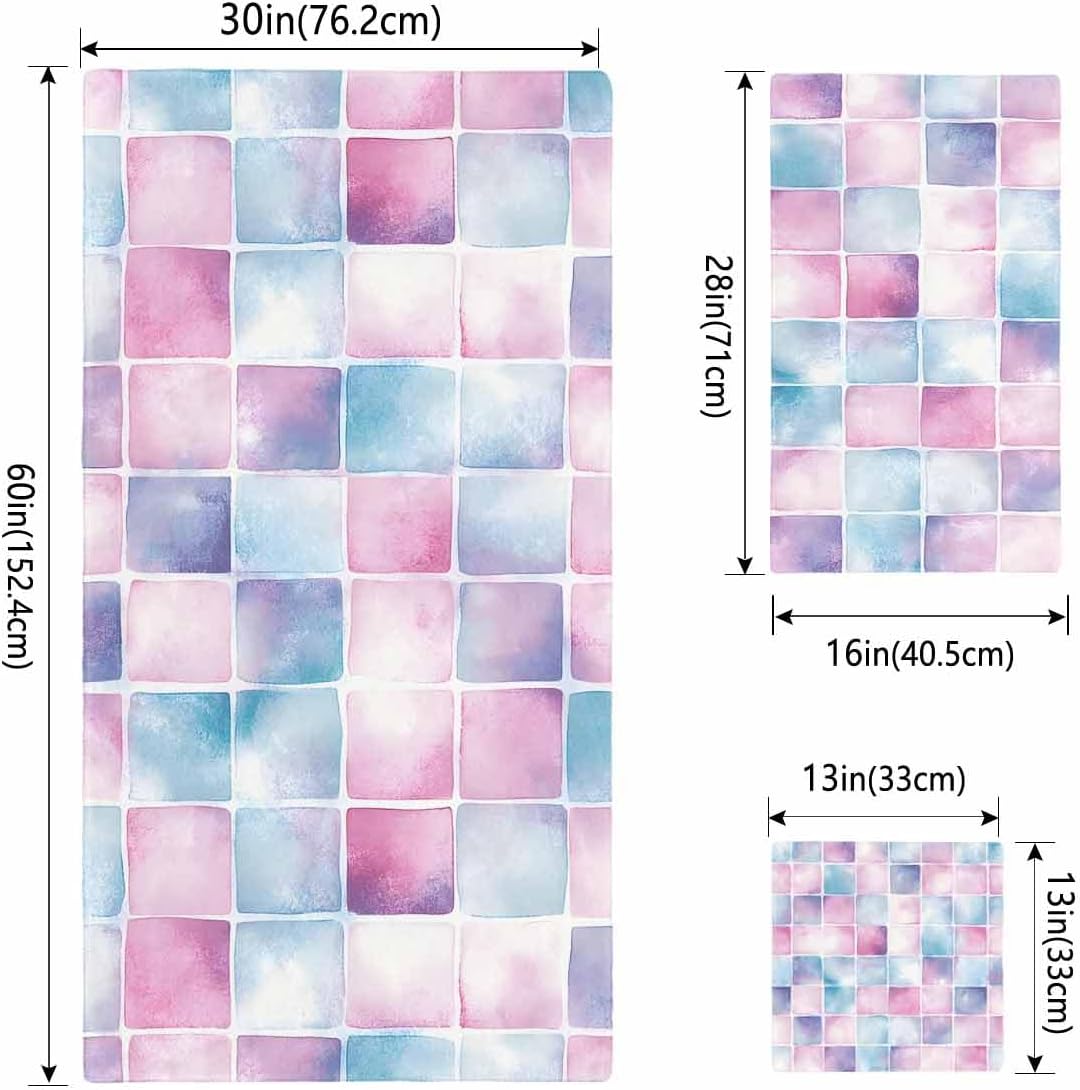 Shine-Home Pink Blue Plaid Towel Set 3pcs 1