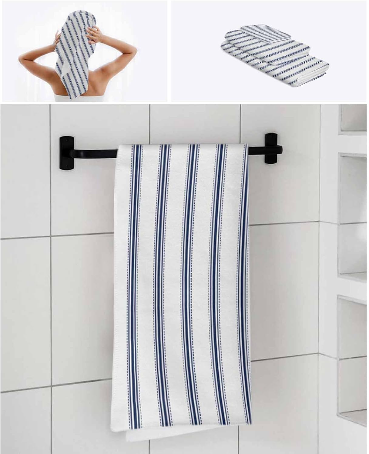 Edwiinsa Blue Stripes Bath Towel Set 3 Pack