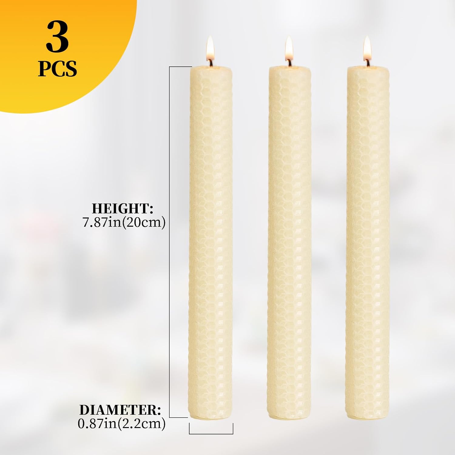 KONNI Natural Beeswax Taper Candles Pack of 3