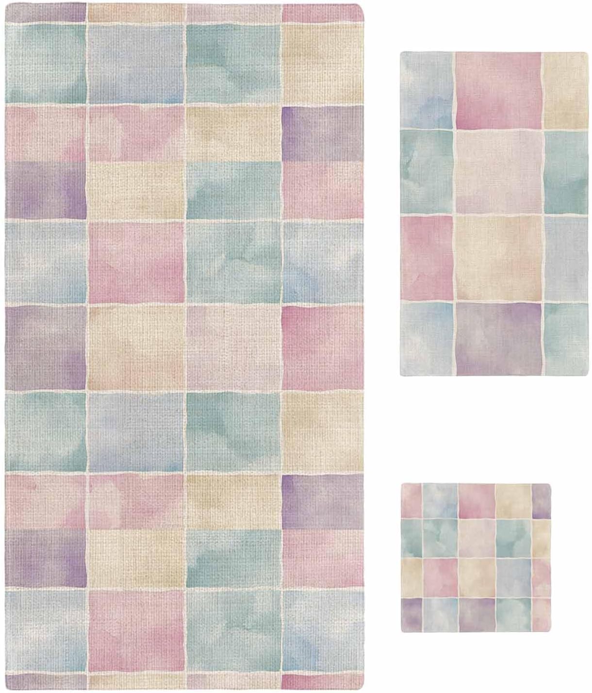 Shine-Home Pink Checkered Towel Set for Bathroom