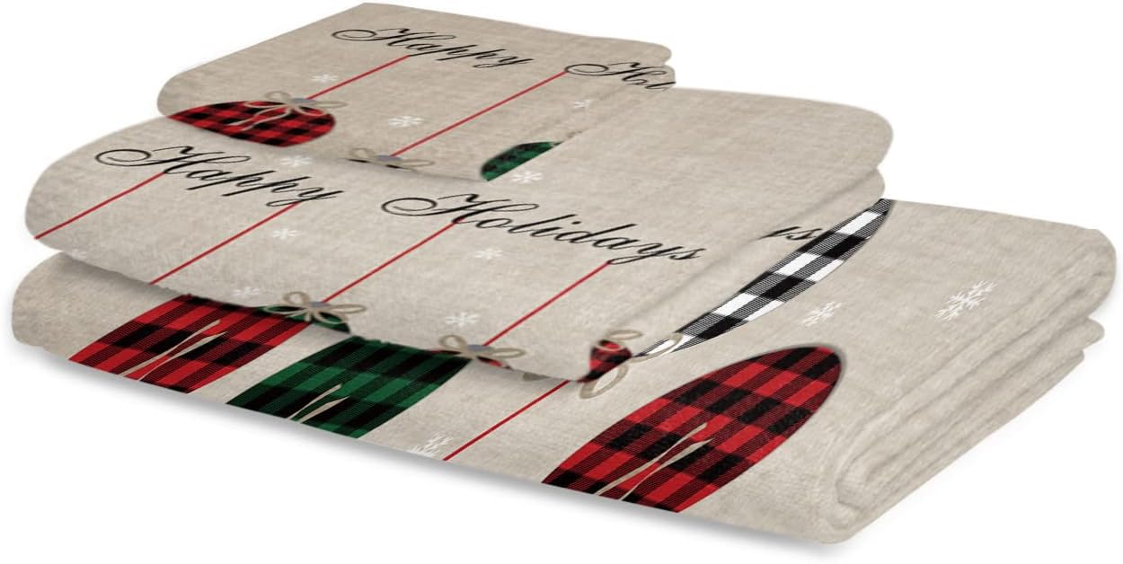 IDOWMAT Soft 3-Piece Towel Set - Farm Linen Plaid 1