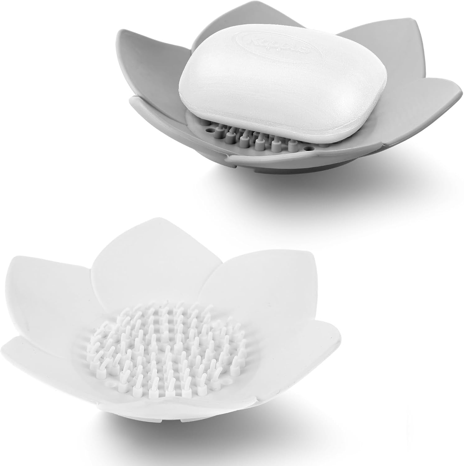 2Pcs Lotus Shaped Silicone Soap Dish with Drain and Anti-Slip