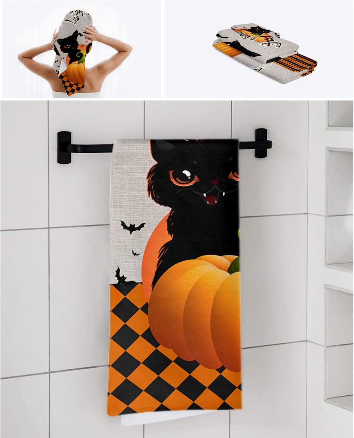 Chees D Zone Fall Pumpkin Halloween Orange Plaid Bath Towel Set