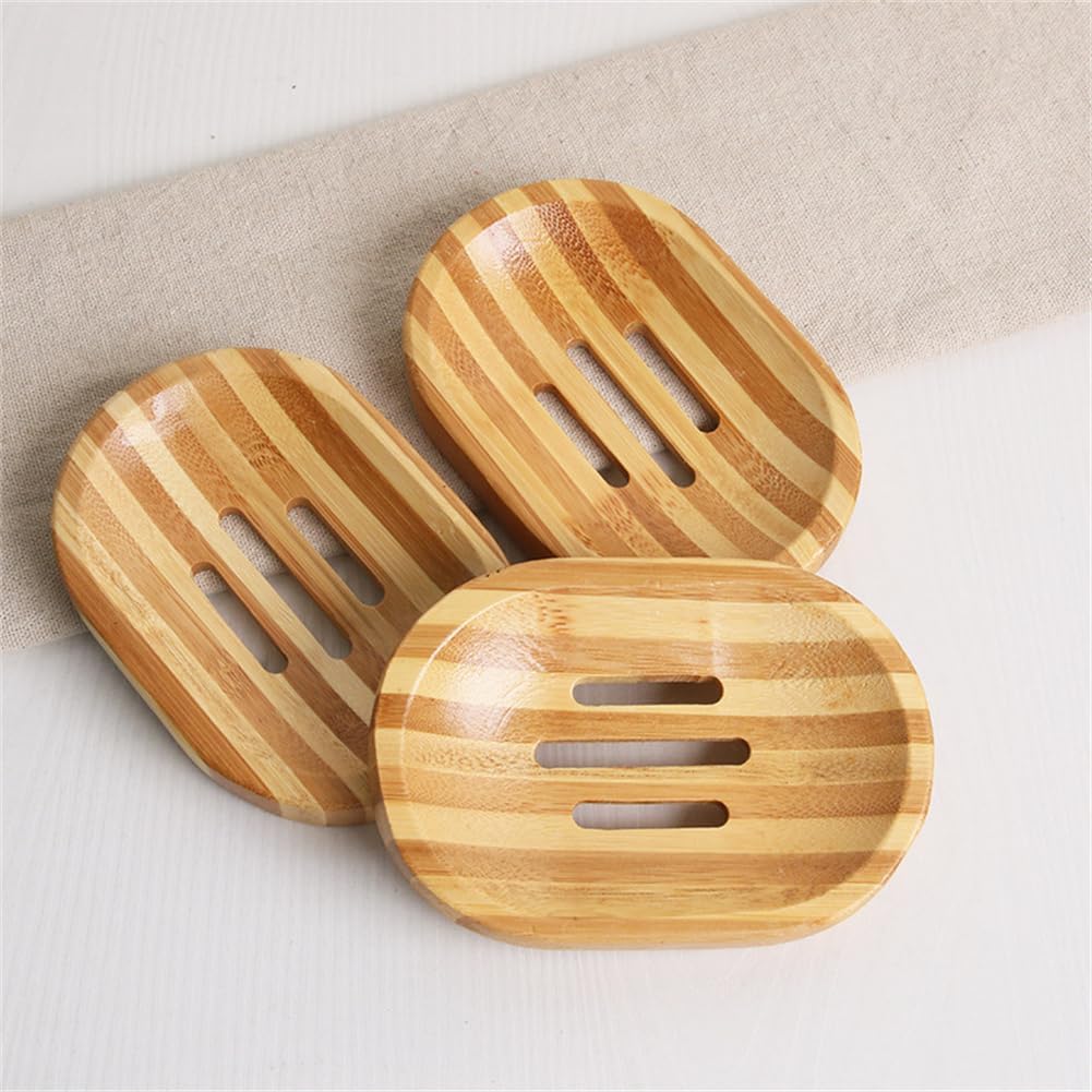 WELANGBN Bamboo Soap Dish Natural Pink Holder