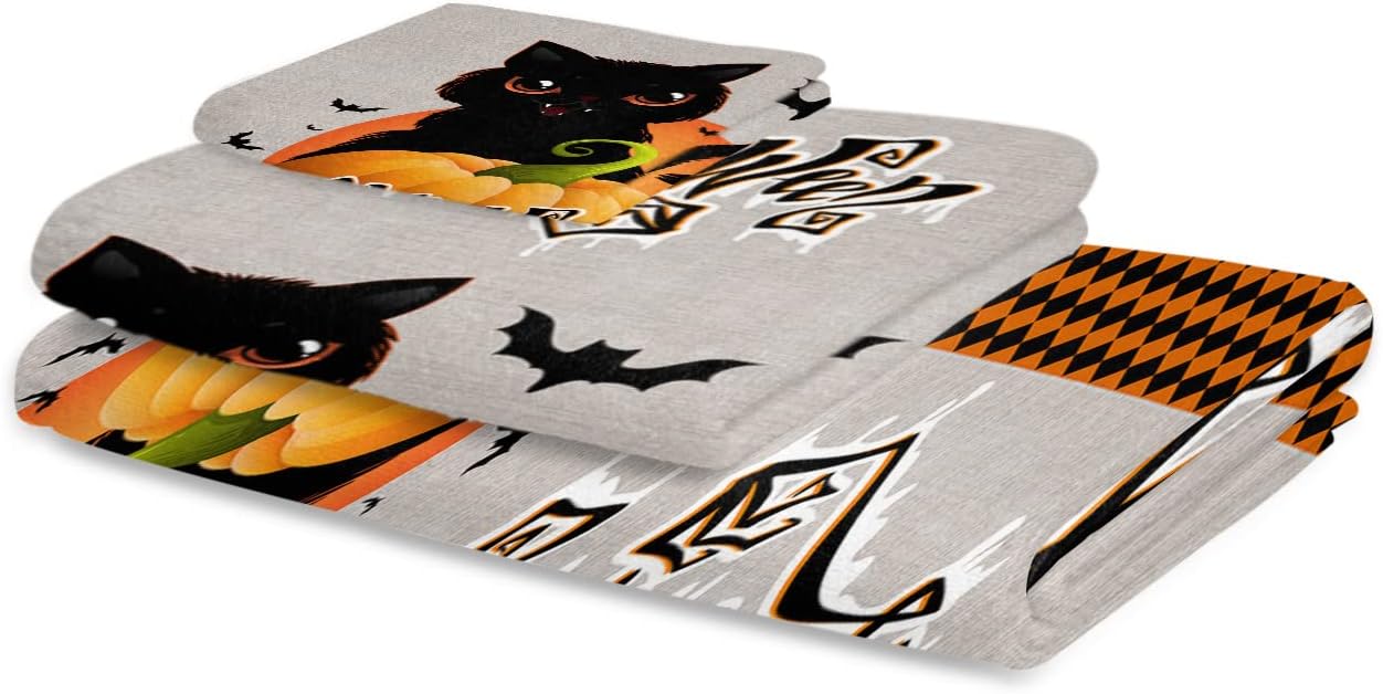 Chees D Zone Fall Pumpkin Halloween Orange Plaid Bath Towel Set