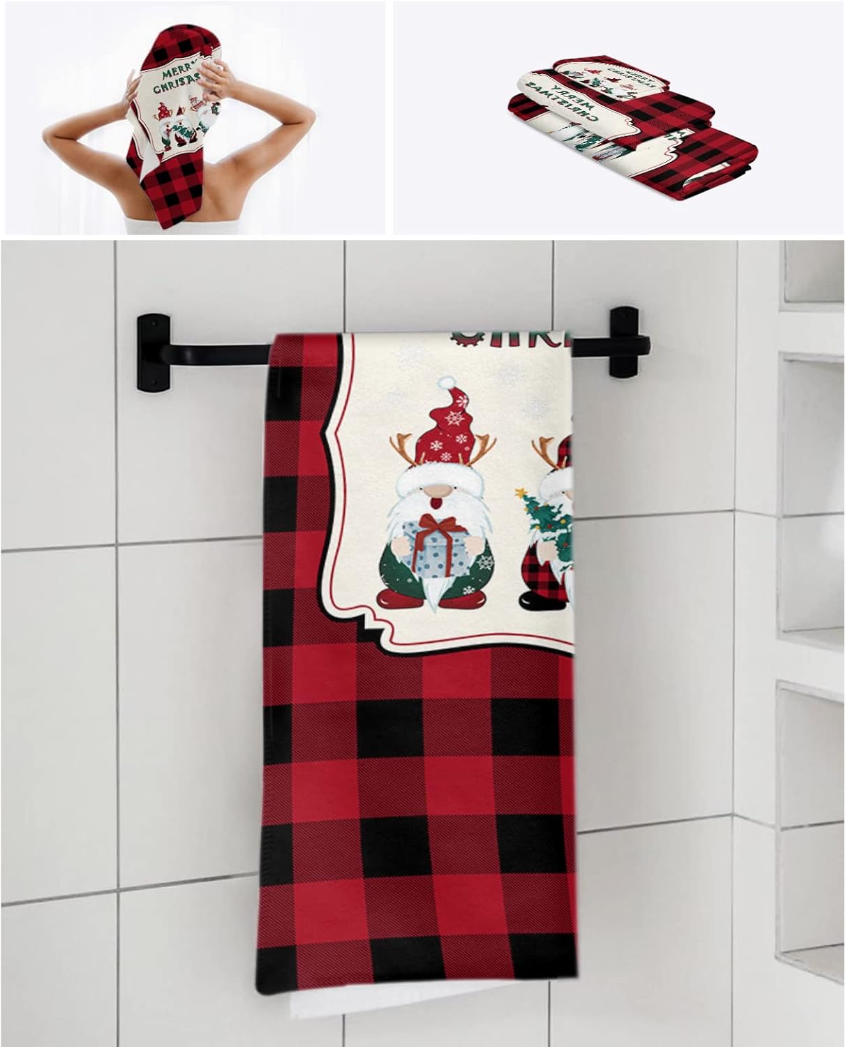 Shine-Home Check Red Black Towel Set for Bathroom 1