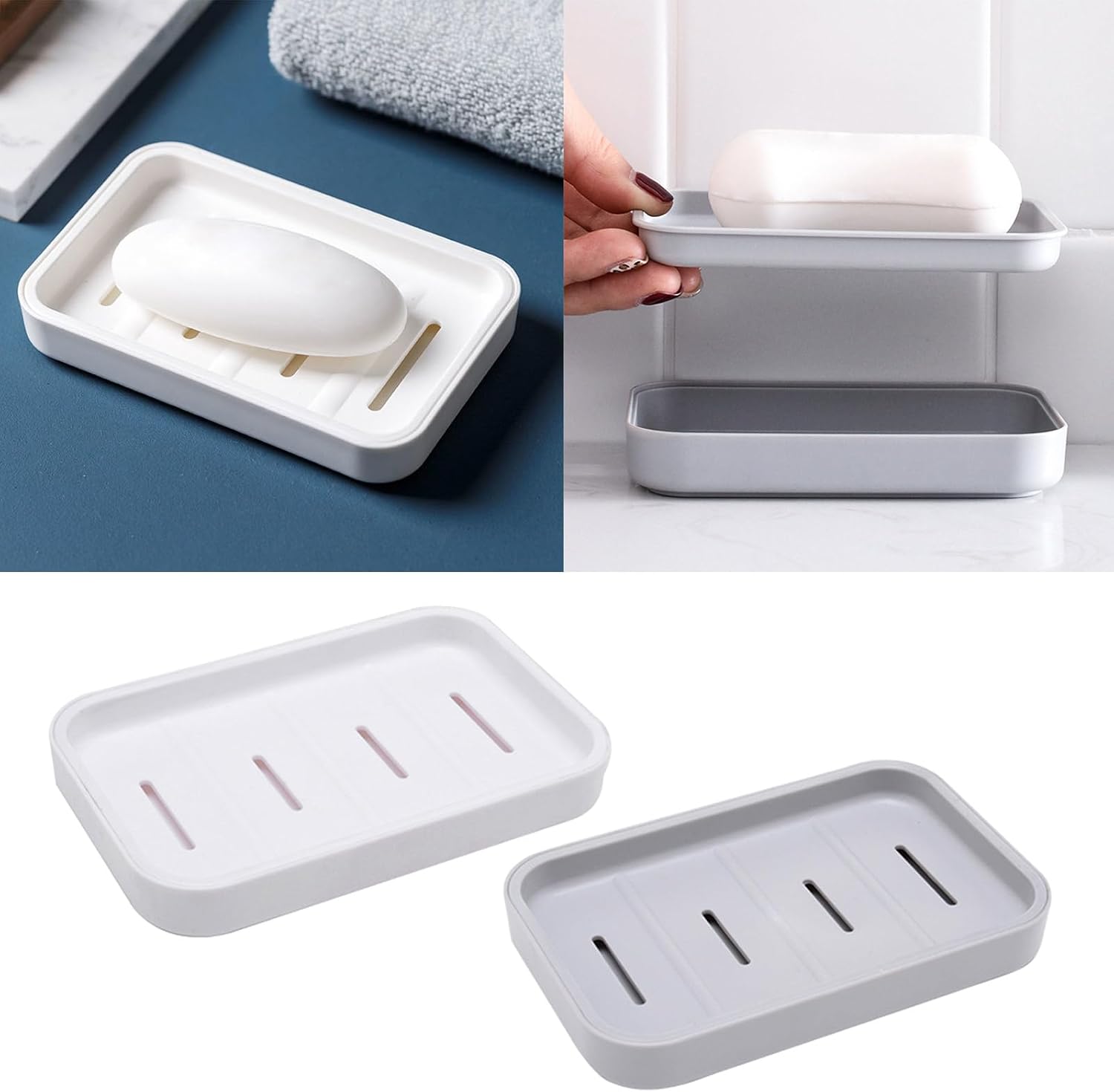 Staol 2PCS Plastic Soap Holder for Bathroom and Kitchen