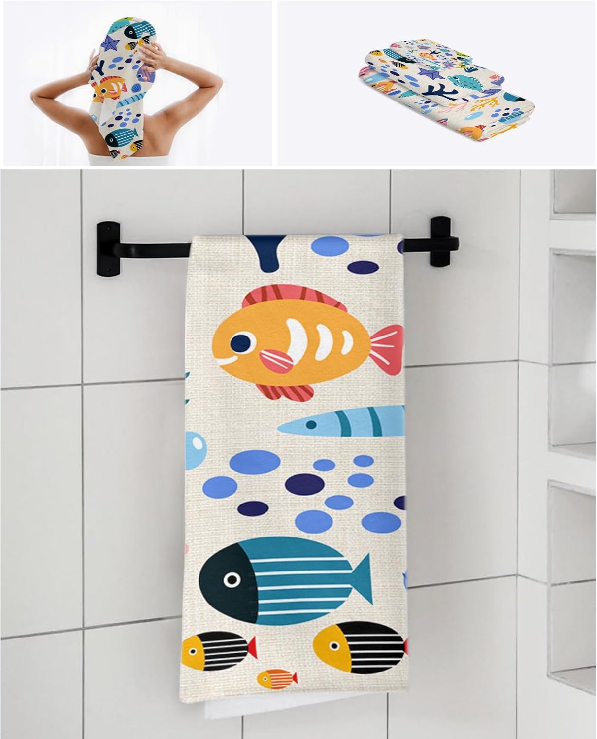 Smile Sunflower 3 Pcs Bath Towel Set - Cute Animal Fish Design