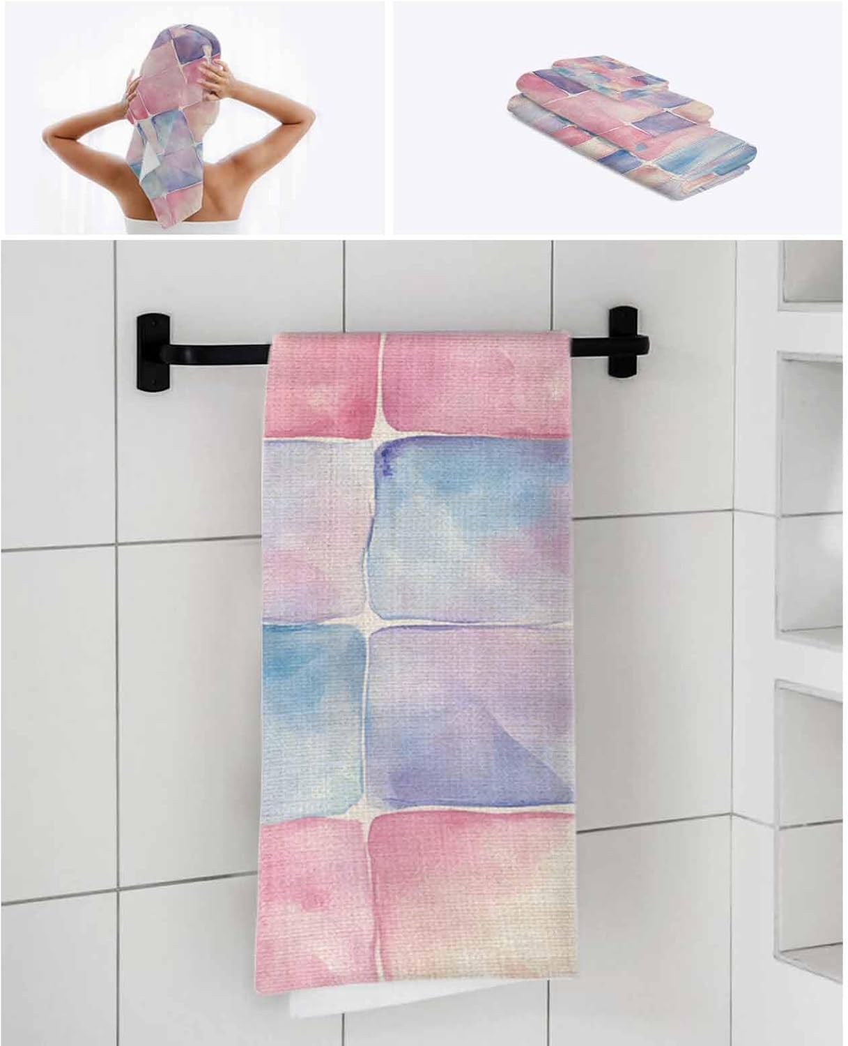 Shine-Home Rainbow Plaid Towel Set for Bathroom