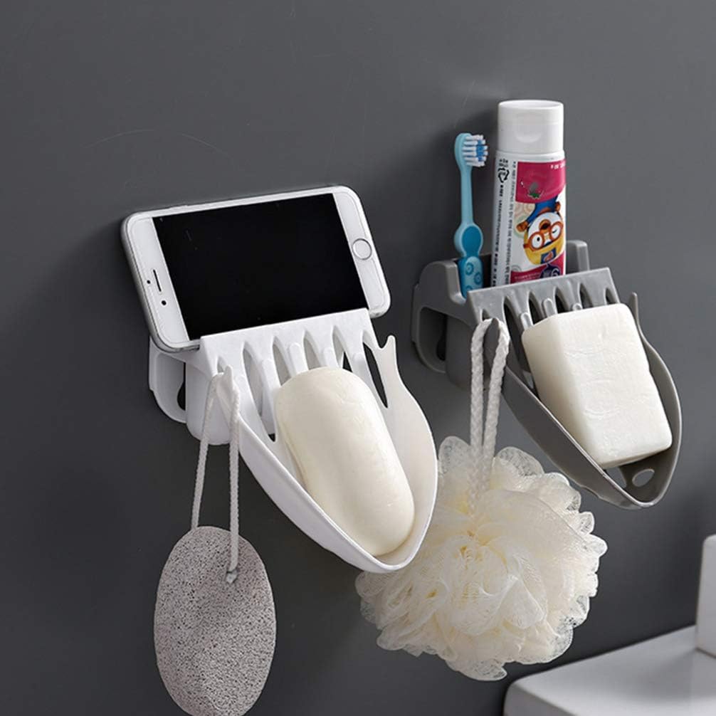 Healifty Wall-Mounted Soap Holder with Toothbrush and Toothpaste Storage