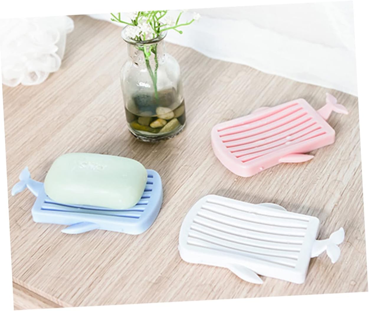 MUCKLILY 1pc White Soap Dish with Drain Tray