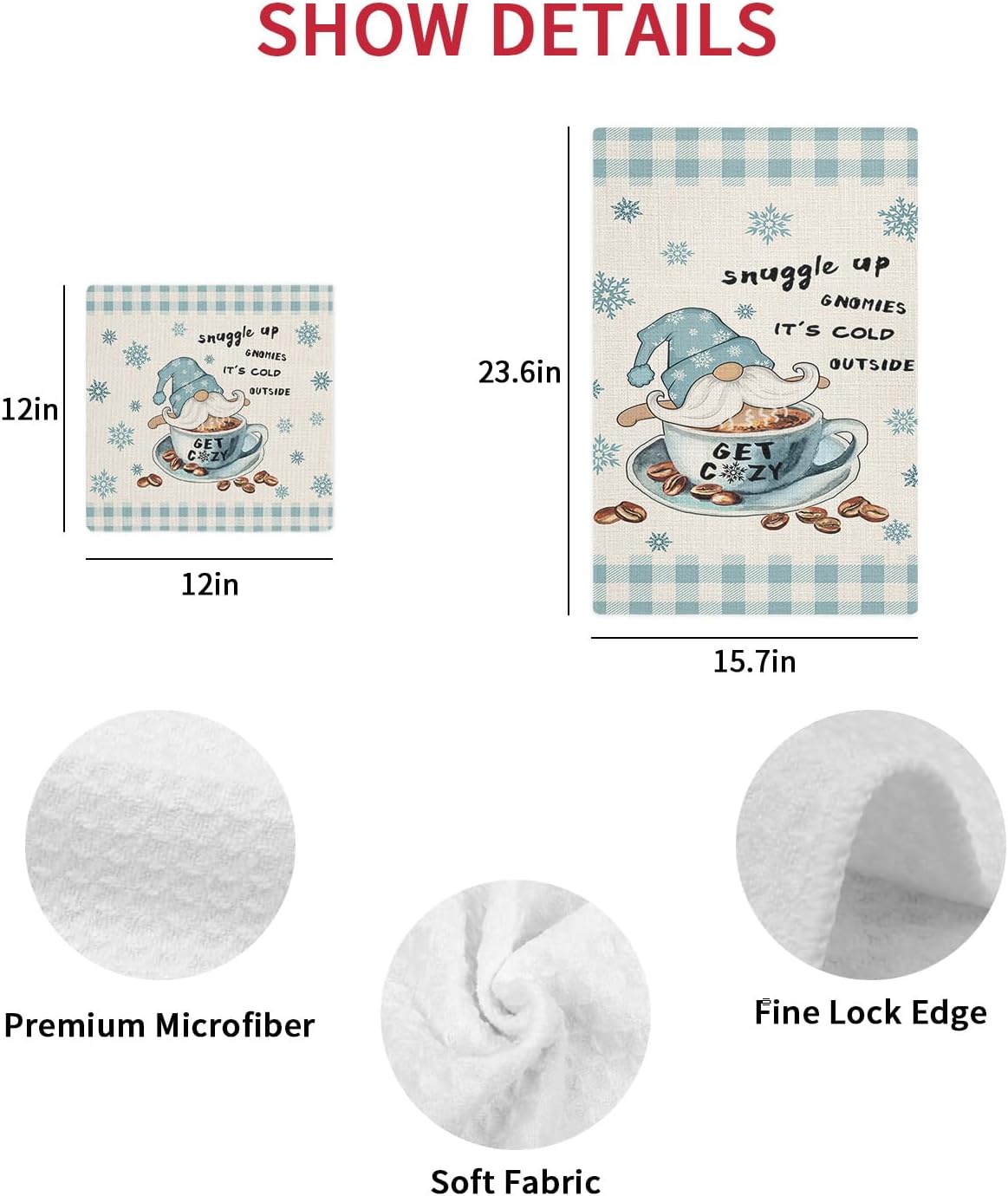 Falaniique Blue Gnomes Waffle Towel Set of 2