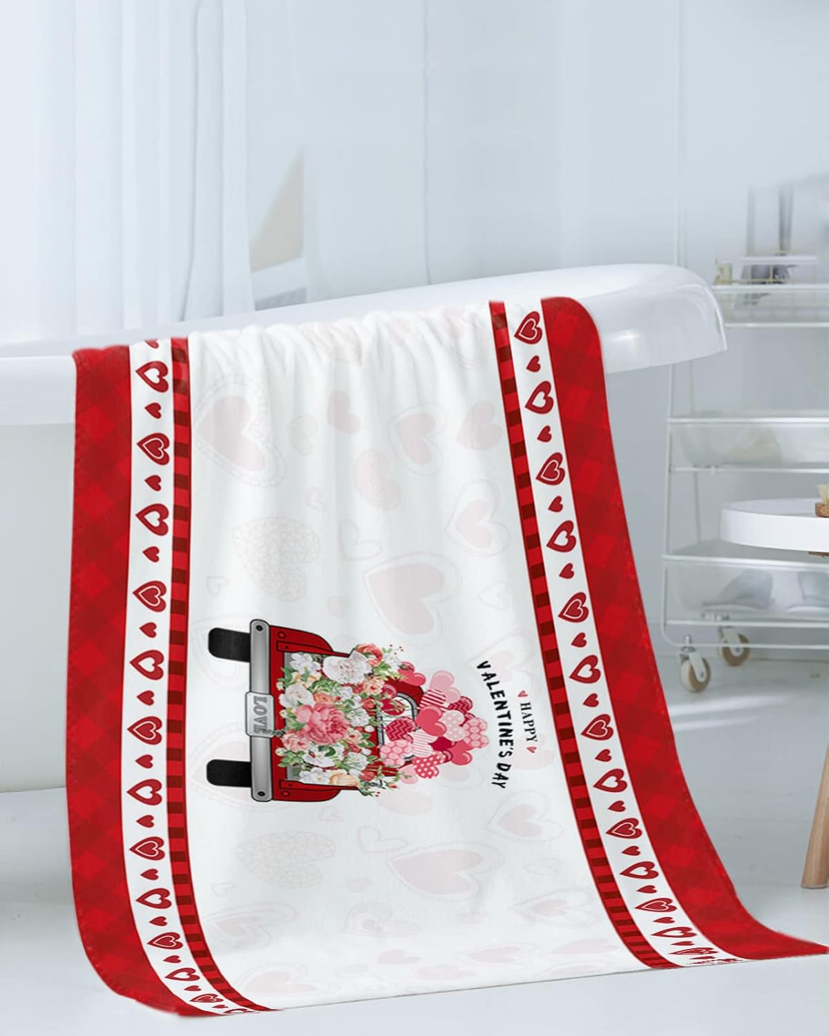 Happy Valentines Red Car Flower Love Towel Set